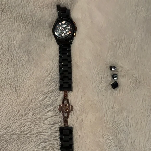 Emporio Armani AR1410 Ceramica Men’s Analog Black and Rose Gold Versatile Watch - Picture 15 of 16